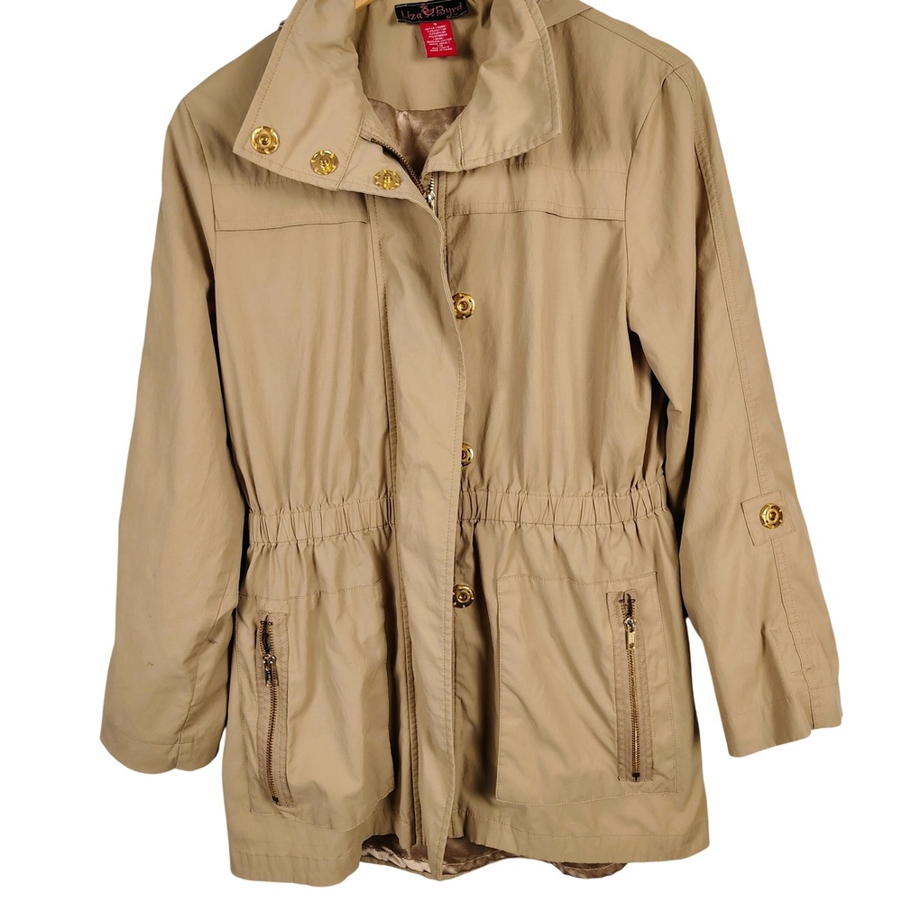 Liza Byrd Womens S Utility Anorak Jacket Tan Khaki Gold Hardware Gorpcore